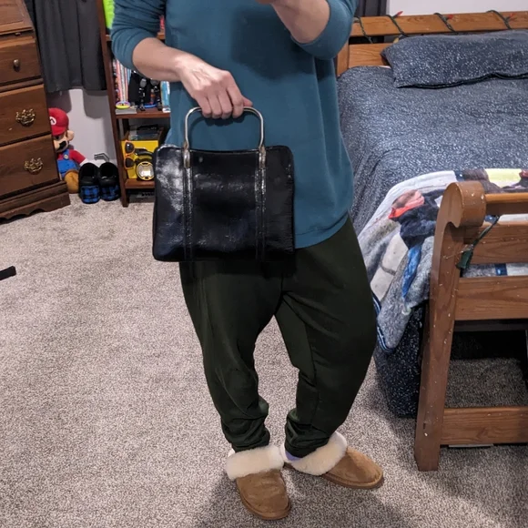 Jane Shilton Vintage Patent Leather Metal Top Handle Luxurious Evening Bag Black - Picture 10 of 14